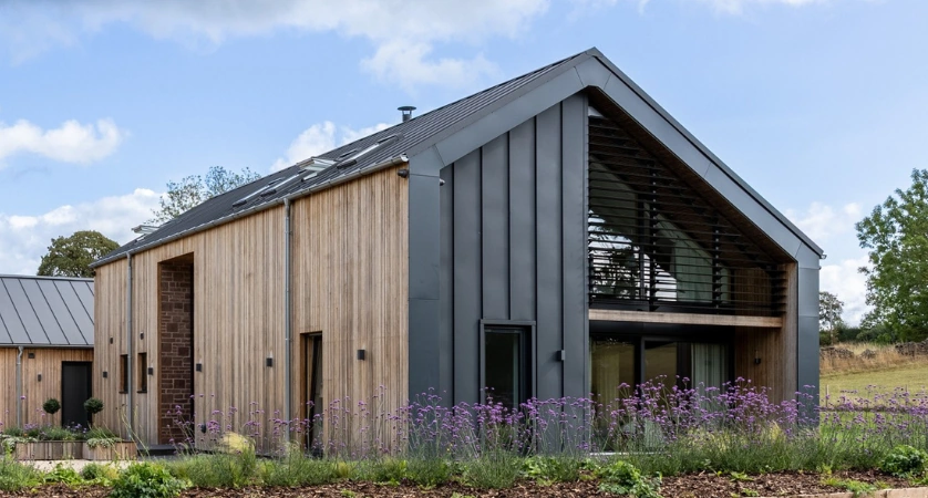 Image of Shropshire home using Vertix EasySeam standing seam Wall System