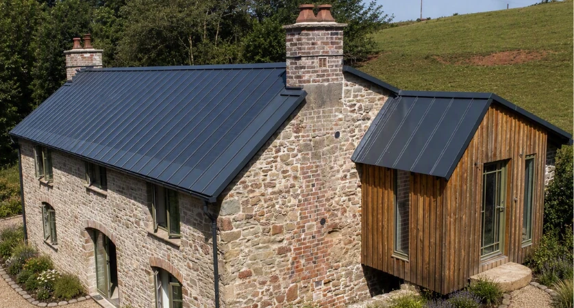 Forest of Dean barn conversion using Vertix EasySeam Roof System and EasySeam Solar System on roof